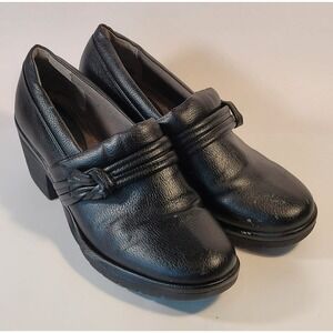 Eurosoft by Sofft Women's Black Leather Block Heel Slip On Shoes Size 9.5M